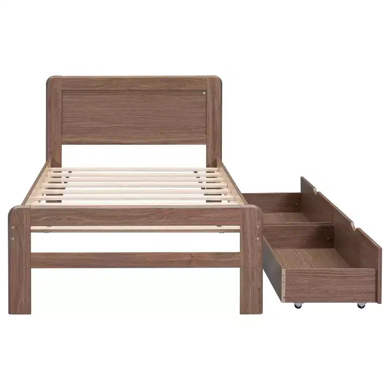Letto a Piattaforma Gemello con Letto Estraibile e 2 Cassetti – Grigio / Noce / Bianco Decapato, 2 Posti Letto