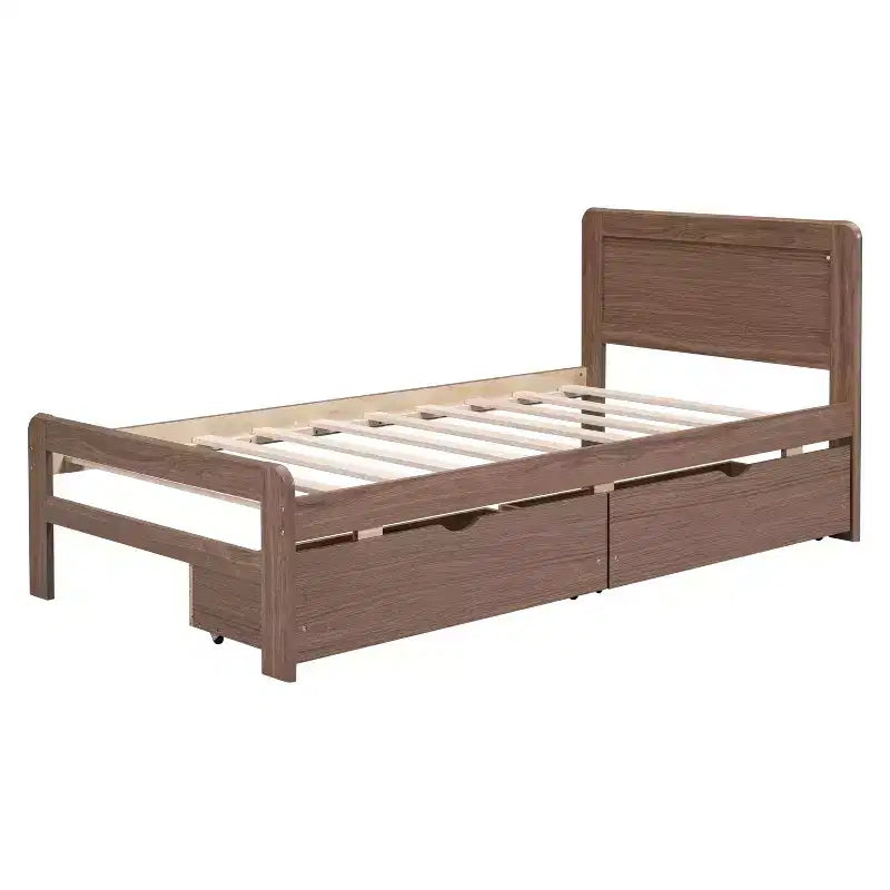 Letto a Piattaforma Gemello con Letto Estraibile e 2 Cassetti – Grigio / Noce / Bianco Decapato, 2 Posti Letto