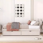 Letto a Piattaforma Gemello con Letto Estraibile e 2 Cassetti – Grigio / Noce / Bianco Decapato, 2 Posti Letto