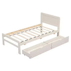Letto a Piattaforma Gemello con Letto Estraibile e 2 Cassetti – Grigio / Noce / Bianco Decapato, 2 Posti Letto
