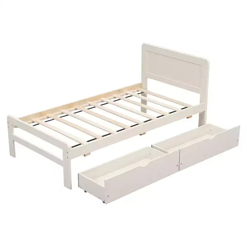 Letto a Piattaforma Gemello con Letto Estraibile e 2 Cassetti – Grigio / Noce / Bianco Decapato, 2 Posti Letto