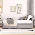 Letto a Piattaforma Gemello con Letto Estraibile e 2 Cassetti – Grigio / Noce / Bianco Decapato, 2 Posti Letto
