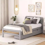 Letto a Piattaforma Gemello con Letto Estraibile e 2 Cassetti – Grigio / Noce / Bianco Decapato, 2 Posti Letto
