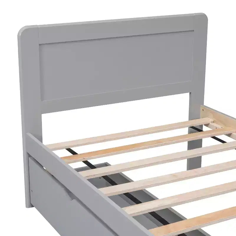 Letto a Piattaforma Gemello con Letto Estraibile e 2 Cassetti – Grigio / Noce / Bianco Decapato, 2 Posti Letto