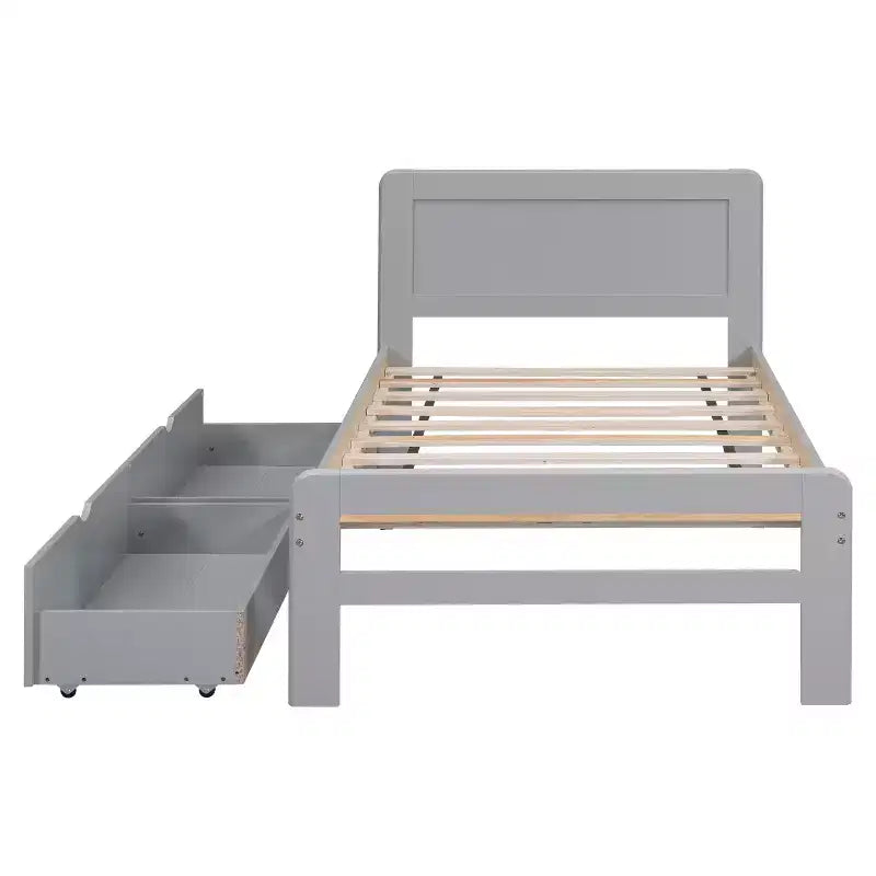 Letto a Piattaforma Gemello con Letto Estraibile e 2 Cassetti – Grigio / Noce / Bianco Decapato, 2 Posti Letto