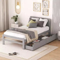 Letto a Piattaforma Gemello con Letto Estraibile e 2 Cassetti – Grigio / Noce / Bianco Decapato, 2 Posti Letto