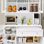 Dispensa da cucina autoportante bianca con ante in vetro, portabottiglie e cassetto