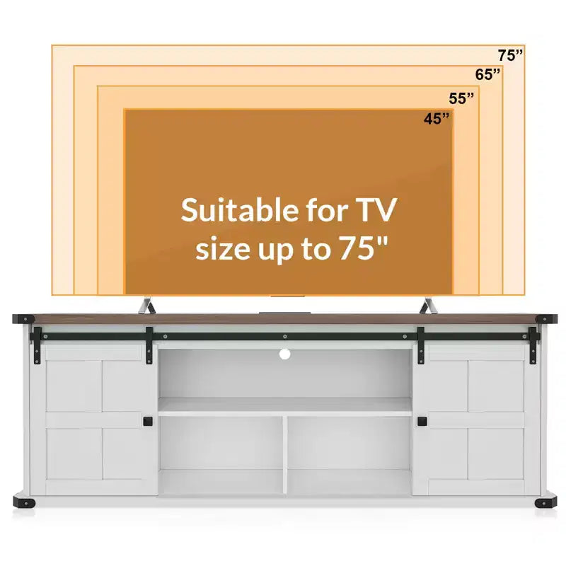 Porta TV rustico da 70" con ante scorrevoli a fienile, adatto per TV fino a 75"