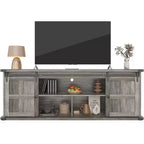 Porta TV rustico da 70" con ante scorrevoli a fienile, adatto per TV fino a 75"