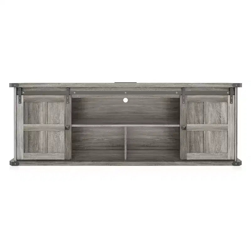 Porta TV rustico da 70" con ante scorrevoli a fienile, adatto per TV fino a 75"