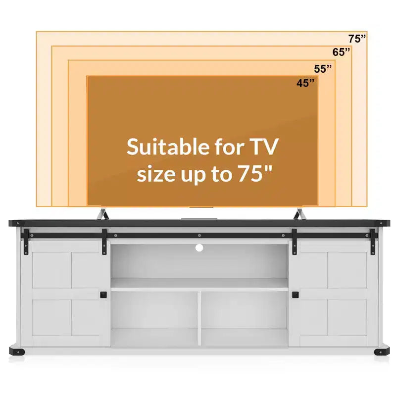Porta TV rustico da 70" con ante scorrevoli a fienile, adatto per TV fino a 75"