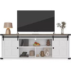 Porta TV rustico da 70" con ante scorrevoli a fienile, adatto per TV fino a 75"