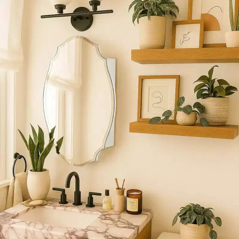 Pensile per medicinali a superficie, senza cornice, a forma ovale irregolare bianca, 1 anta, 2 ripiani, 20"L x 30"A