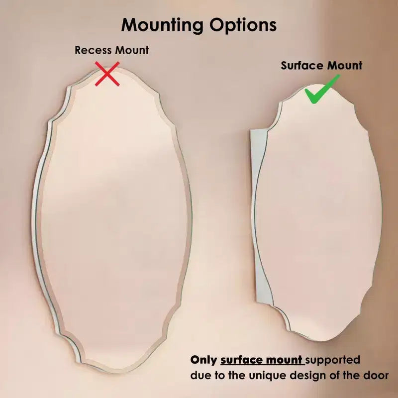 Pensile per medicinali a superficie, senza cornice, a forma ovale irregolare bianca, 1 anta, 2 ripiani, 20"L x 30"A