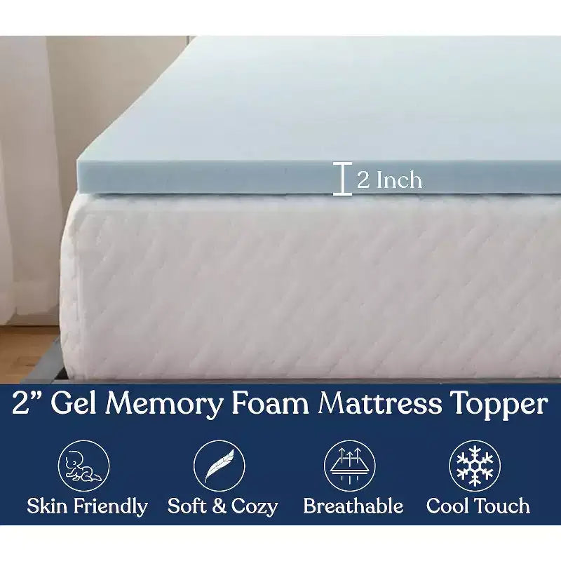 Topper in memory foam con gel da 2" bianco, non trapuntato, 1 posto