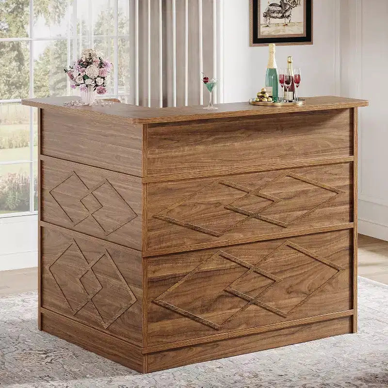 Lantine L-Shaped Bar Cabinet, 4-Tier Corner Liquor Table with Glass Holder & Storage Shelves, for Kitchen, Living Room, Home Pub
