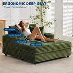 Divano Chaise Longue in Velluto a Coste Verde, Divano Letto Imbottito a 2 Posti con 4 Cuscini e Portabicchieri