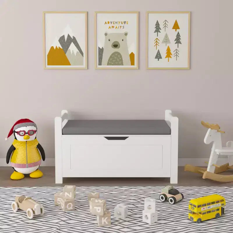 Cesta Contenitore Portagiochi per Bambini Bianca con Sedile Imbottito, per Bambini e Bambine, 1 Posto