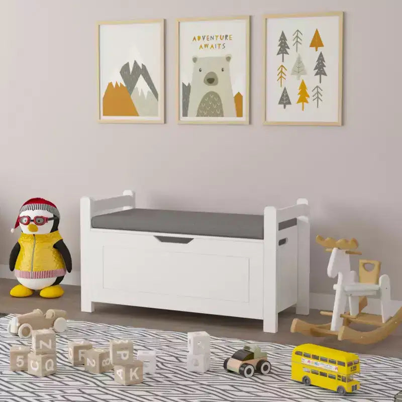 Cesta Contenitore Portagiochi per Bambini Bianca con Sedile Imbottito, per Bambini e Bambine, 1 Posto