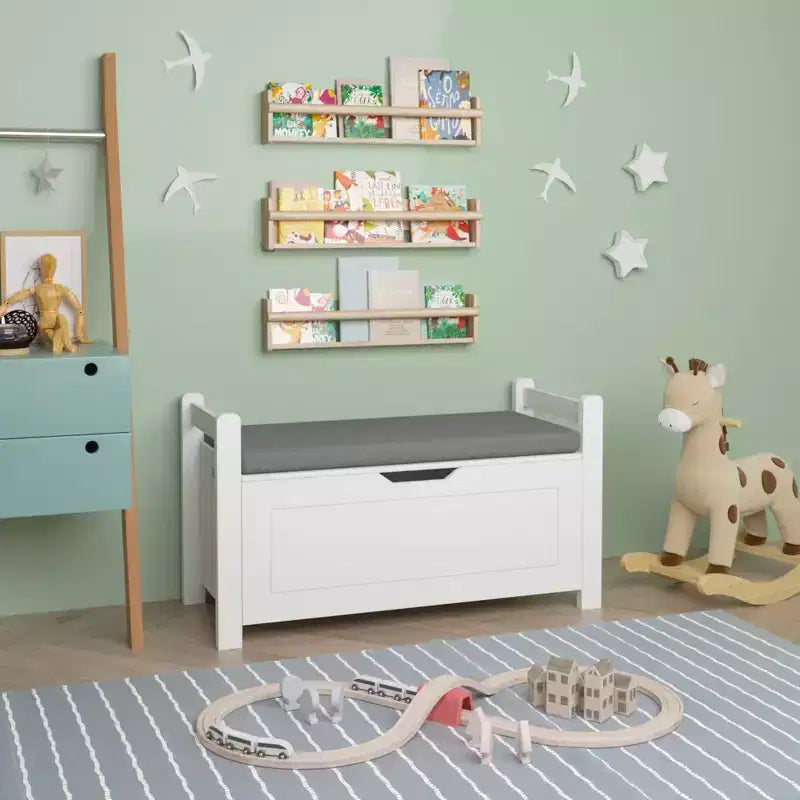 Cesta Contenitore Portagiochi per Bambini Bianca con Sedile Imbottito, per Bambini e Bambine, 1 Posto