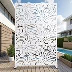 MAYEERTY 72H Room Divider Rectangle Galvanized Metal Frame Freestanding Privacy Screen Garden Fence Patio White