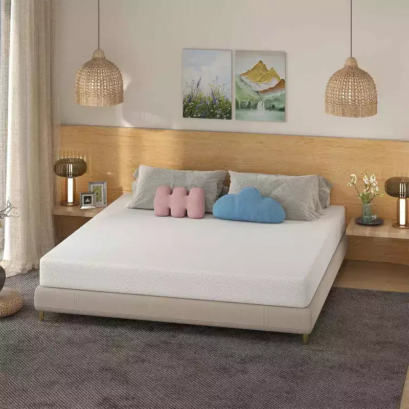 Materasso in memory foam con gel e carbone di bambù, bianco/grigio, rigidità media, 1 posto