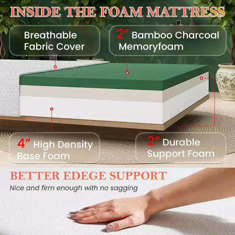 Materasso in memory foam con gel e carbone di bambù, bianco/grigio, rigidità media, 1 posto