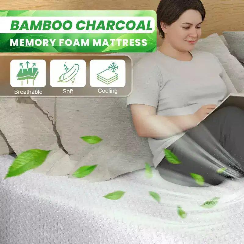 Materasso in memory foam con gel e carbone di bambù, bianco/grigio, rigidità media, 1 posto
