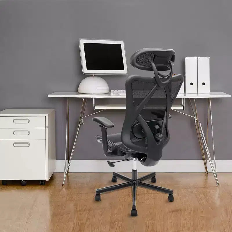 Sedia da Ufficio Ergonomica Nera in Rete con Supporto Lombare e Braccioli Regolabili, 1 Persona