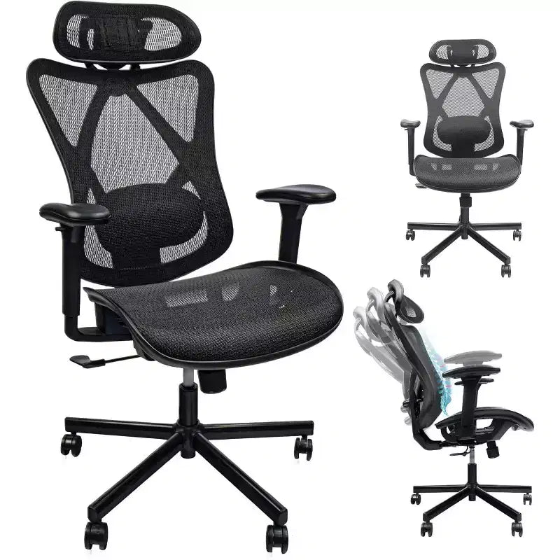 Sedia da Ufficio Ergonomica Nera in Rete con Supporto Lombare e Braccioli Regolabili, 1 Persona