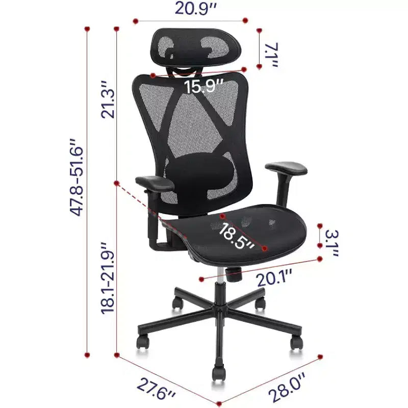 Sedia da Ufficio Ergonomica Nera in Rete con Supporto Lombare e Braccioli Regolabili, 1 Persona