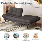 Divano Letto Futon Convertibile a 2 Posti in Lino Blu / Grigio Scuro / Grigio Chiaro
