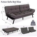 Divano Letto Futon Convertibile a 2 Posti in Lino Blu / Grigio Scuro / Grigio Chiaro