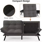 Divano Letto Futon Convertibile a 2 Posti in Lino Blu / Grigio Scuro / Grigio Chiaro