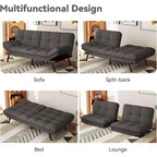 Divano Letto Futon Convertibile a 2 Posti in Lino Blu / Grigio Scuro / Grigio Chiaro