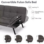Divano Letto Futon Convertibile a 2 Posti in Lino Blu / Grigio Scuro / Grigio Chiaro