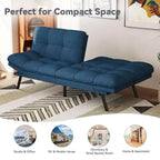 Divano Letto Futon Convertibile a 2 Posti in Lino Blu / Grigio Scuro / Grigio Chiaro