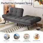 Divano Letto Futon Convertibile a 2 Posti in Lino Blu / Grigio Scuro / Grigio Chiaro