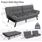 Divano Letto Futon Convertibile a 2 Posti in Lino Blu / Grigio Scuro / Grigio Chiaro