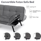 Divano Letto Futon Convertibile a 2 Posti in Lino Blu / Grigio Scuro / Grigio Chiaro