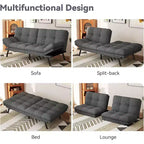 Divano Letto Futon Convertibile a 2 Posti in Lino Blu / Grigio Scuro / Grigio Chiaro