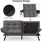 Divano Letto Futon Convertibile a 2 Posti in Lino Blu / Grigio Scuro / Grigio Chiaro