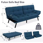 Divano Letto Futon Convertibile a 2 Posti in Lino Blu / Grigio Scuro / Grigio Chiaro