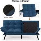 Divano Letto Futon Convertibile a 2 Posti in Lino Blu / Grigio Scuro / Grigio Chiaro