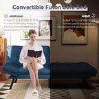Divano Letto Futon Convertibile a 2 Posti in Lino Blu / Grigio Scuro / Grigio Chiaro