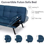 Divano Letto Futon Convertibile a 2 Posti in Lino Blu / Grigio Scuro / Grigio Chiaro