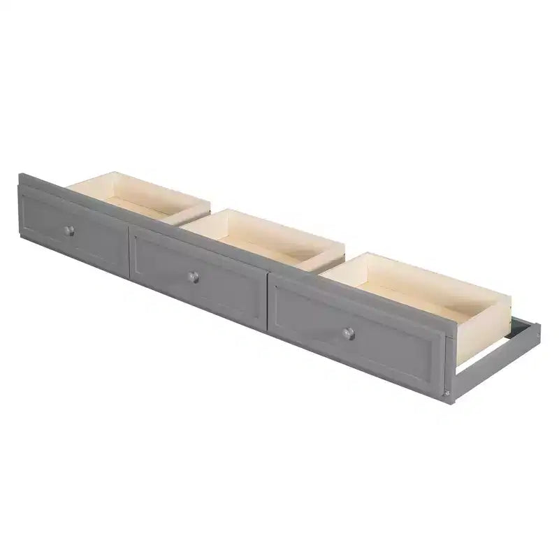 Letto a Castello con Scalini con Cassetti, convertibile in 2 letti, in colore Espresso / Grigio / Bianco, da una piazza e mezza