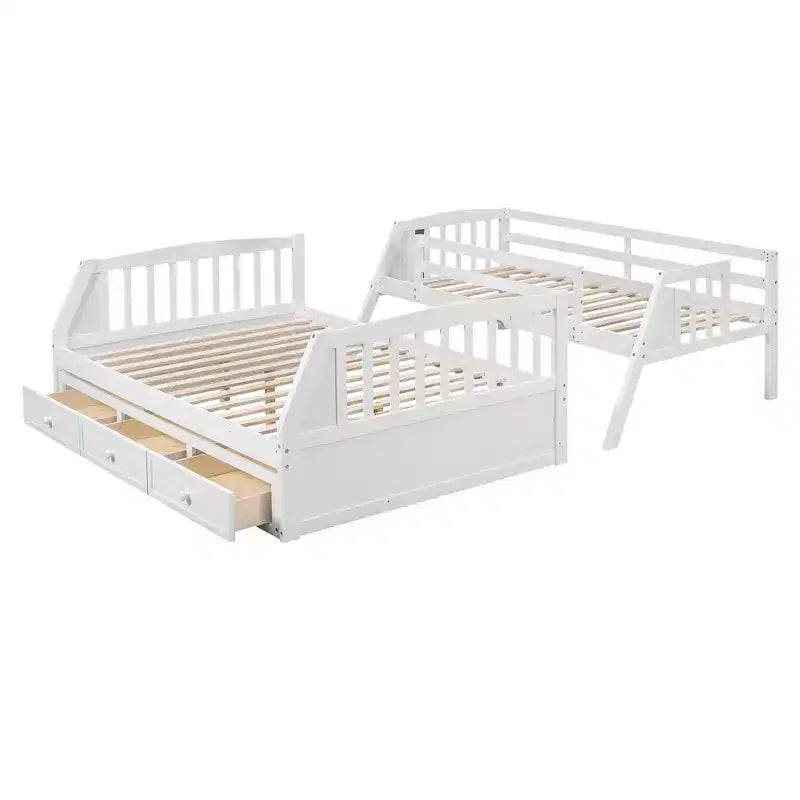 Letto a Castello con Scalini con Cassetti, convertibile in 2 letti, in colore Espresso / Grigio / Bianco, da una piazza e mezza
