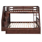 Letto a Castello con Scalini con Cassetti, convertibile in 2 letti, in colore Espresso / Grigio / Bianco, da una piazza e mezza