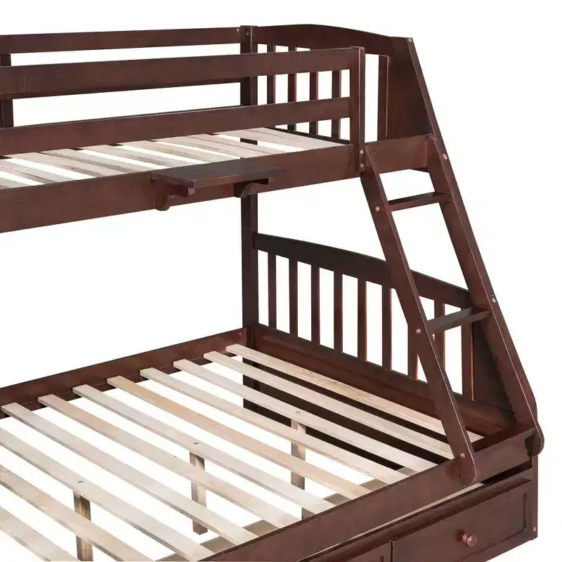 Letto a Castello con Scalini con Cassetti, convertibile in 2 letti, in colore Espresso / Grigio / Bianco, da una piazza e mezza